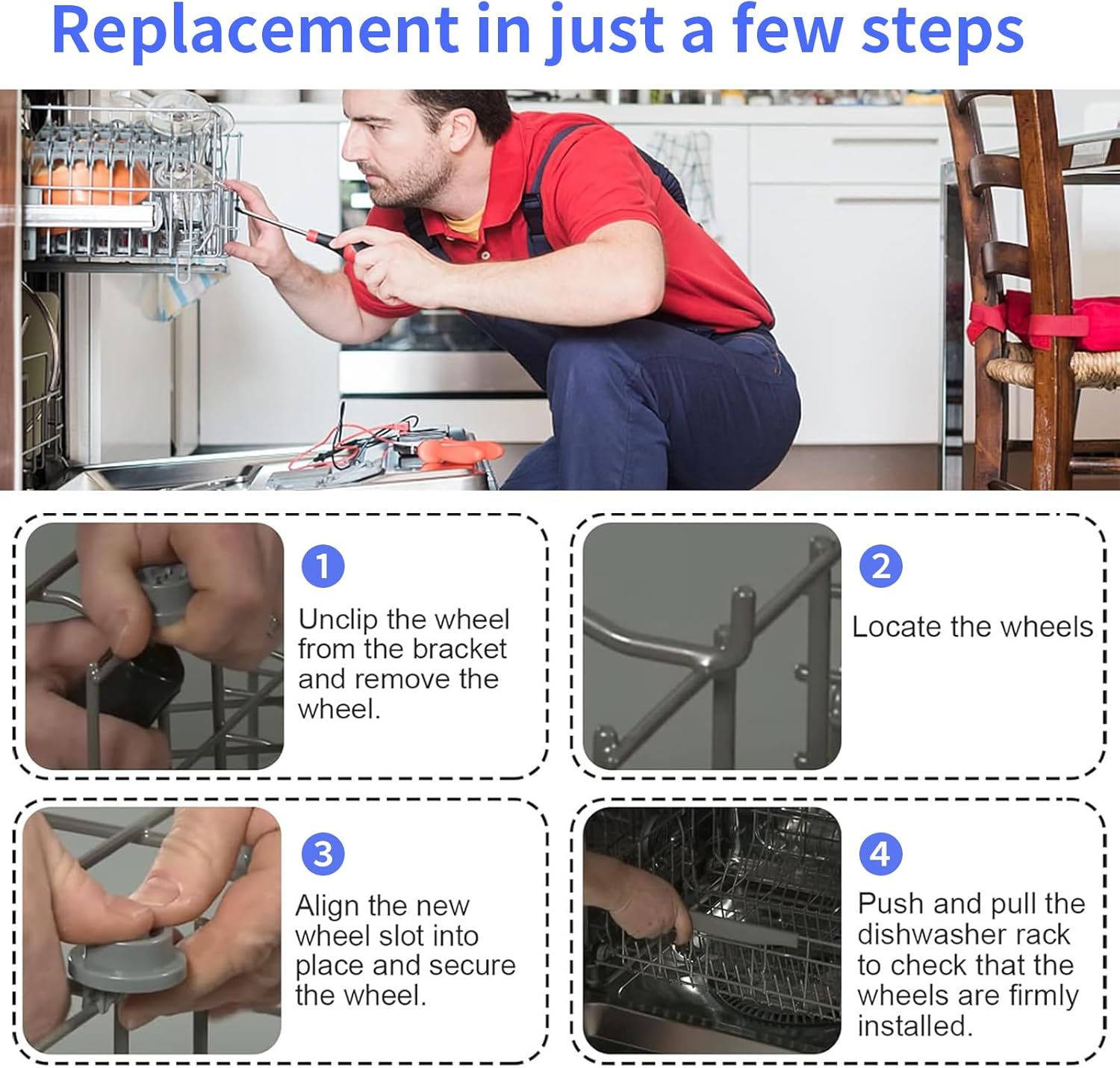 8 Packs 165314 Dishwasher Wheels Lower Rack Exact Fit for Bosch & Kenmore Dishwashers Replaces 420198 423232 AP2802428 PS8697067 - Image 3