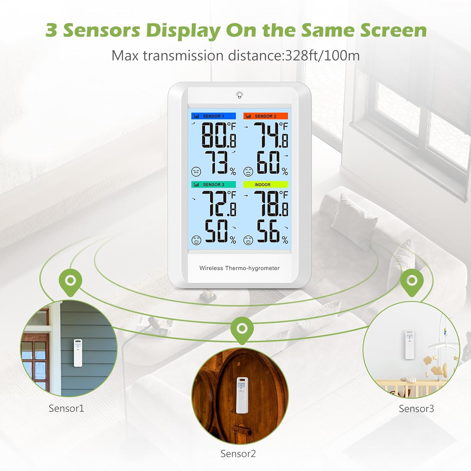 KeeKit Indoor Outdoor Thermometer, Wireless Digital Hygrometer Thermometer with 3 Remote Sensors, Temperature Humidity Monitor with Alarm Function, Replaceable °C and °F for Home - Image 4