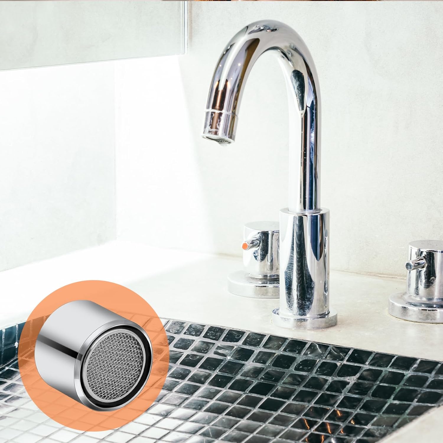 Faucet Aerator for Kitchen and Bathroom Sink, 8 Pcs Female Thread Chrome Brass 55/64 Inch 22mm Filter With Gasket - Image 7