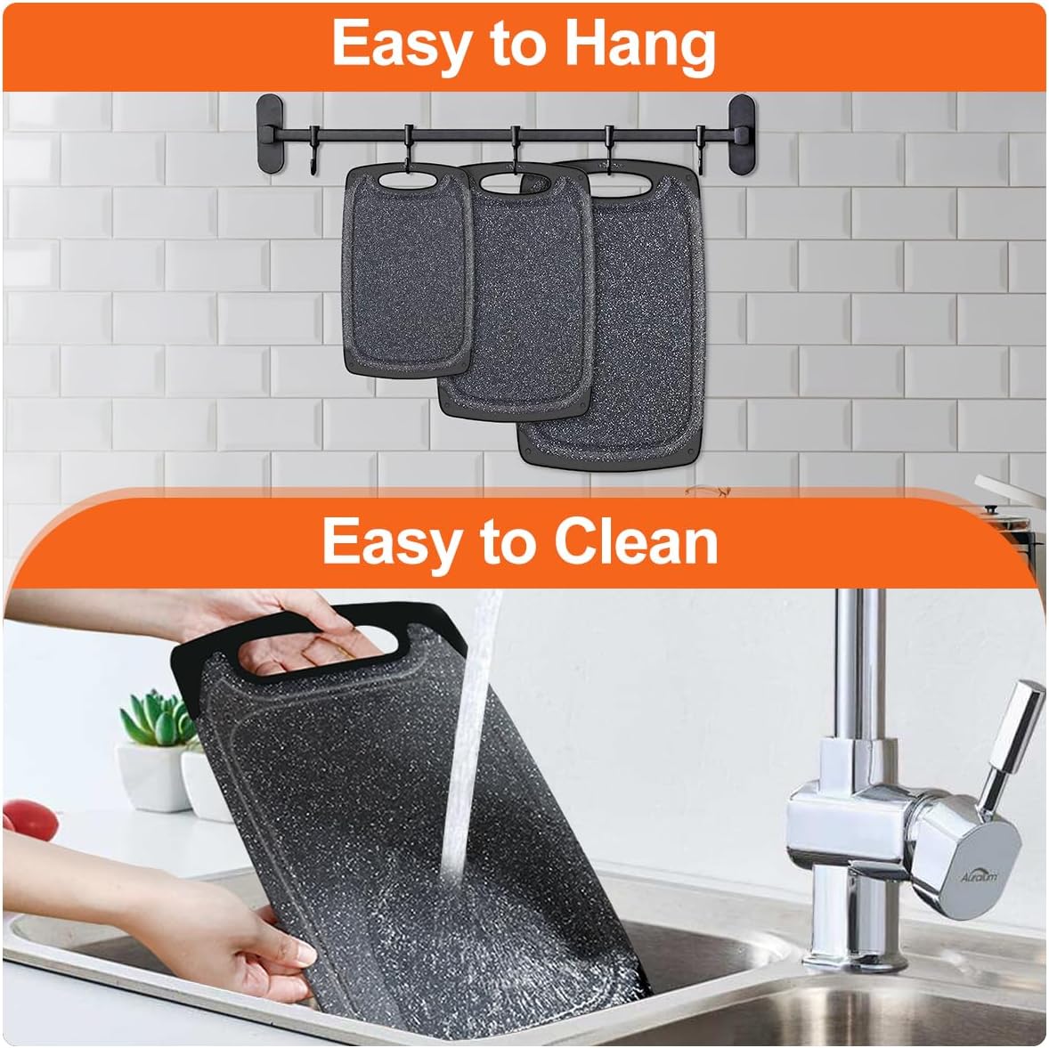 KIMIUP Kitchen Cutting Board (Set of 3),Professional Chopping Boards Sets,Dishwasher Safe Cutting Boards With Juice Grooves & Carrying Handle & No BPA - Image 4