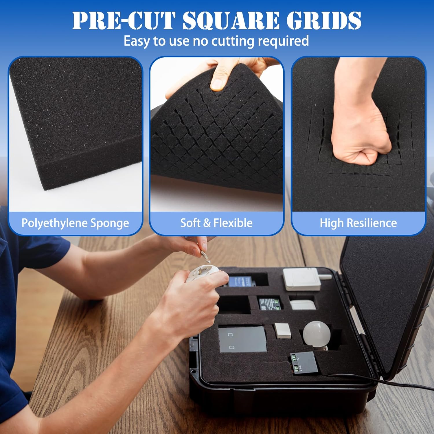 6 Pcs Pick and Pluck Foam 16" L x 12" W Packing Pick Apart Foam Inserts for Case Pre-Cubed High Density for Case Tool Camera - Image 5