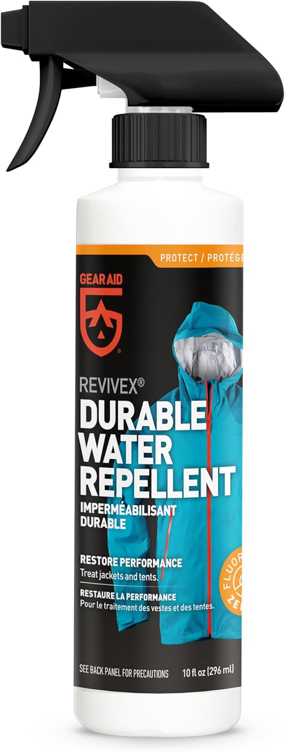 GEAR AID Revivex Durable Water Repellent (DWR) Spray for Restoring Waterproofing on Rainwear, Gore-TEX, Soft Shells, Waders, Tents, Ski, Paddle and Camping Gear, Various Sizes Available