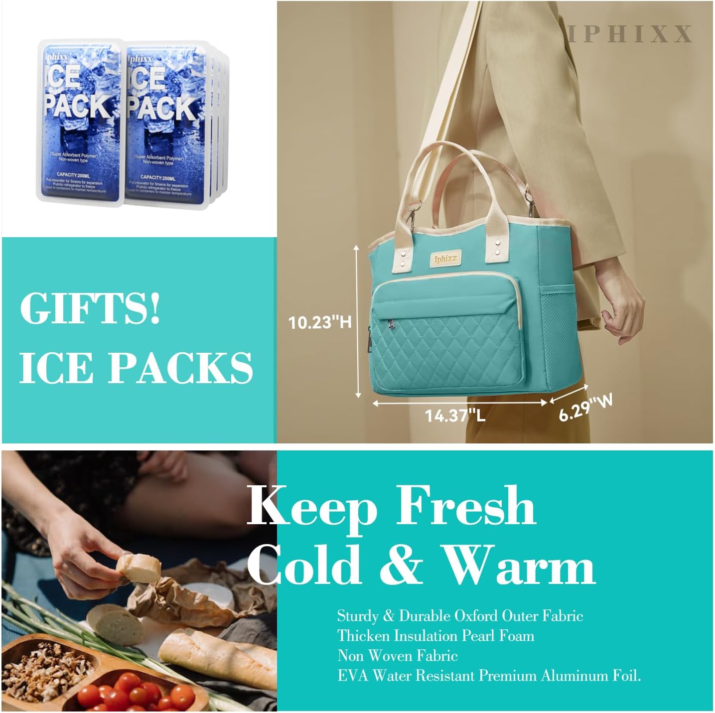 Lunch Bag Women Insulated Lunch Box for Adults - Leakproof Large Purse Lunch Tote Bags for Women with Adjustable Shoulder Strap Zipper Side Pockets for Work - Image 3