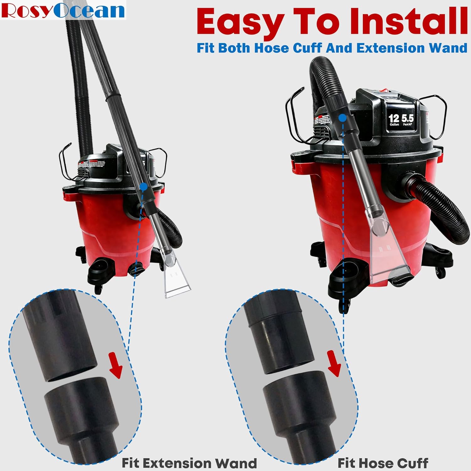 RosyOcean Universal Compatible with All Shop Vacs Extractor Attachment with 2-1/2" & 1-7/8" & 1-1/4" Three Adapters Auto Detailing Vacuum Head Extraction Accessories for Upholstery & Carpet Cleaning - Image 5