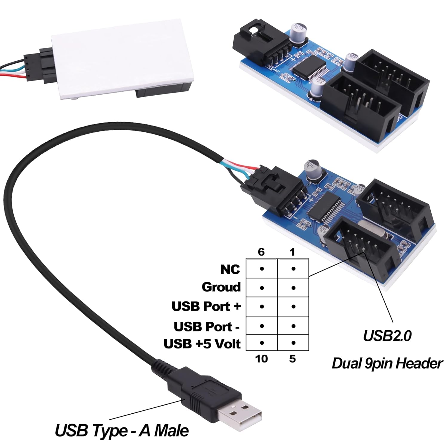 Motherboard Internal USB Hub Header Splitter USB A Male to Dual Motherboard 9 Pin USB 2.0 Female Splitter 1 to 2 Converter Extension 22cm Cable Adapter Port Multiplier for CPU WiFi Card - Image 4