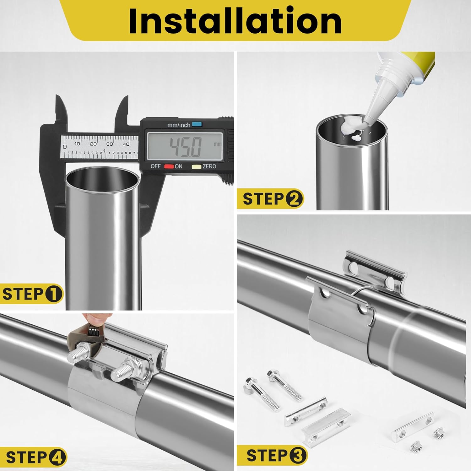 ZEHCLP 2 Pcs 1.75 inch Exhaust Clamp 1 3/4 Butt Joint 304 Stainless Steel Band Clamp Sleeve Couple Catalytic Converters,Muffler (2, 1.75 inch) - Image 5