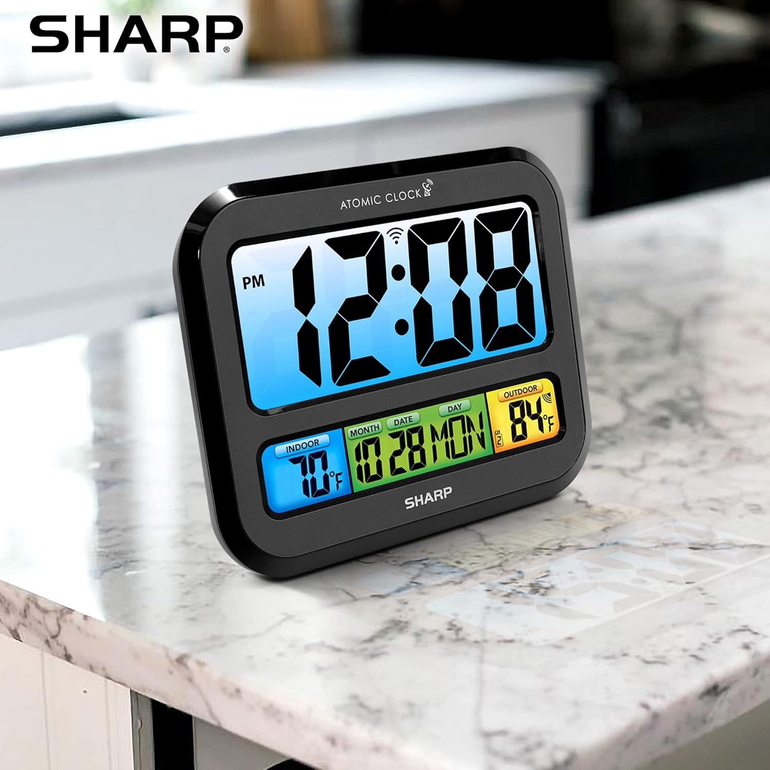 Sharp Atomic Clock with Bright Color Display, Atomic Accuracy, Jumbo 3" Easy to Read Numbers - Indoor/Outdoor Temperature Display with Wireless Outdoor Sensor - Image 6