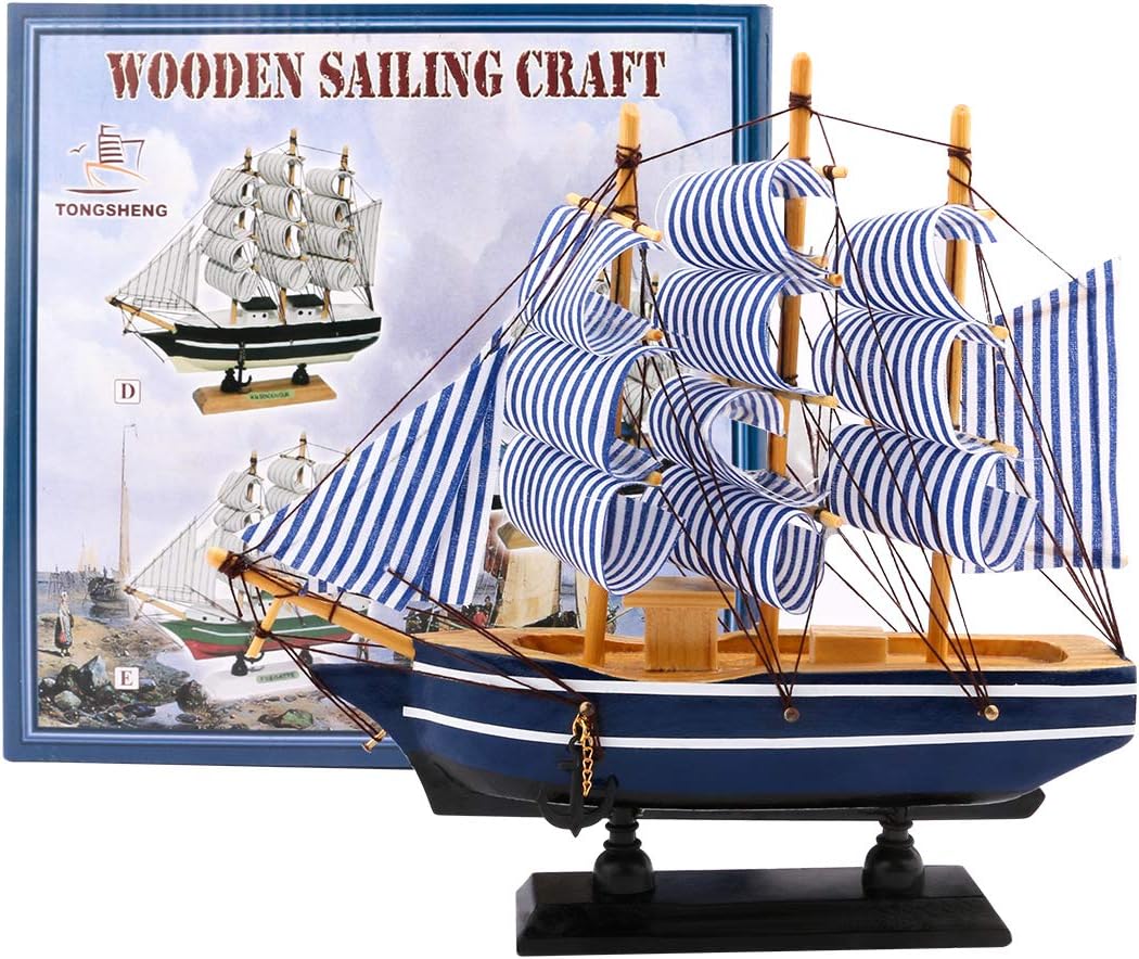 Dedoot Sailboat Model Decor, Wooden Sailing Boat Nautical Decor 7"x8" Model Ship for Ocean Theme Party and Room Decoration, Photo Props - Image 5