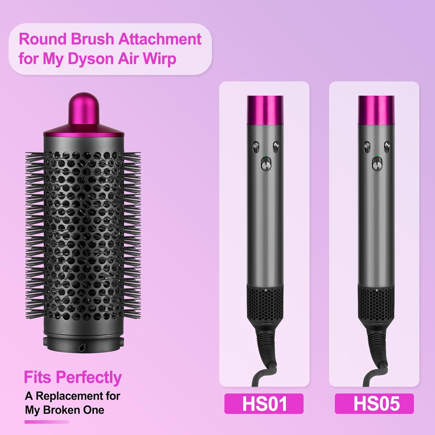 PUREGUST Round Brush Attachment for Dyson Air wrap Oval Round Volumizing Brush for Dyson Airwrap Accessories, Rose - Image 5