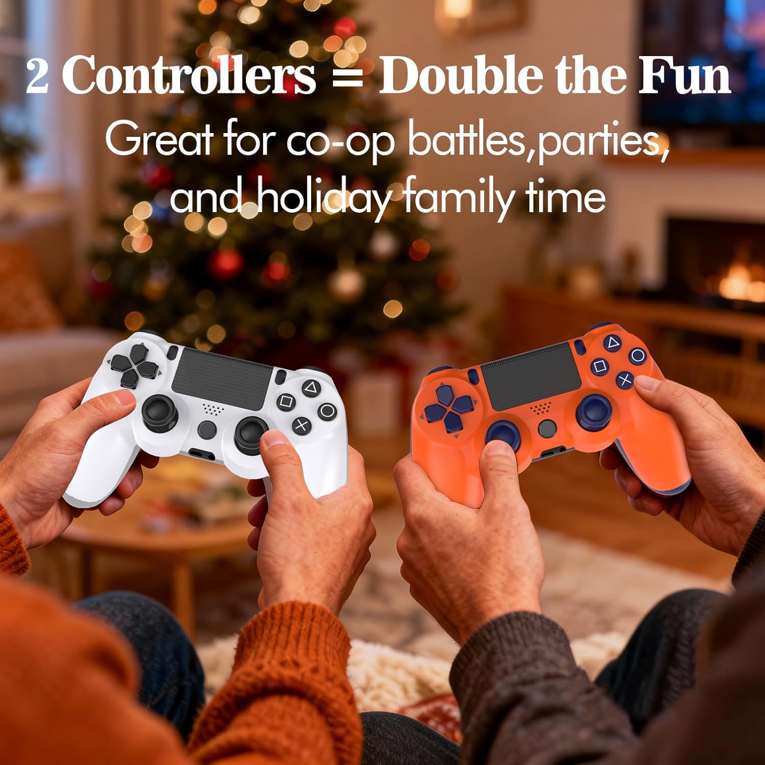 Dwifocor Control for PS4 Controller 2 Pack Wireless Remote for PlayStation 4 Controllers,Dual Gamepad Shock with Vibration No-Drift Joysticks Compatible with PS4 Slim Pro White Orange,Best Gfit - Image 6