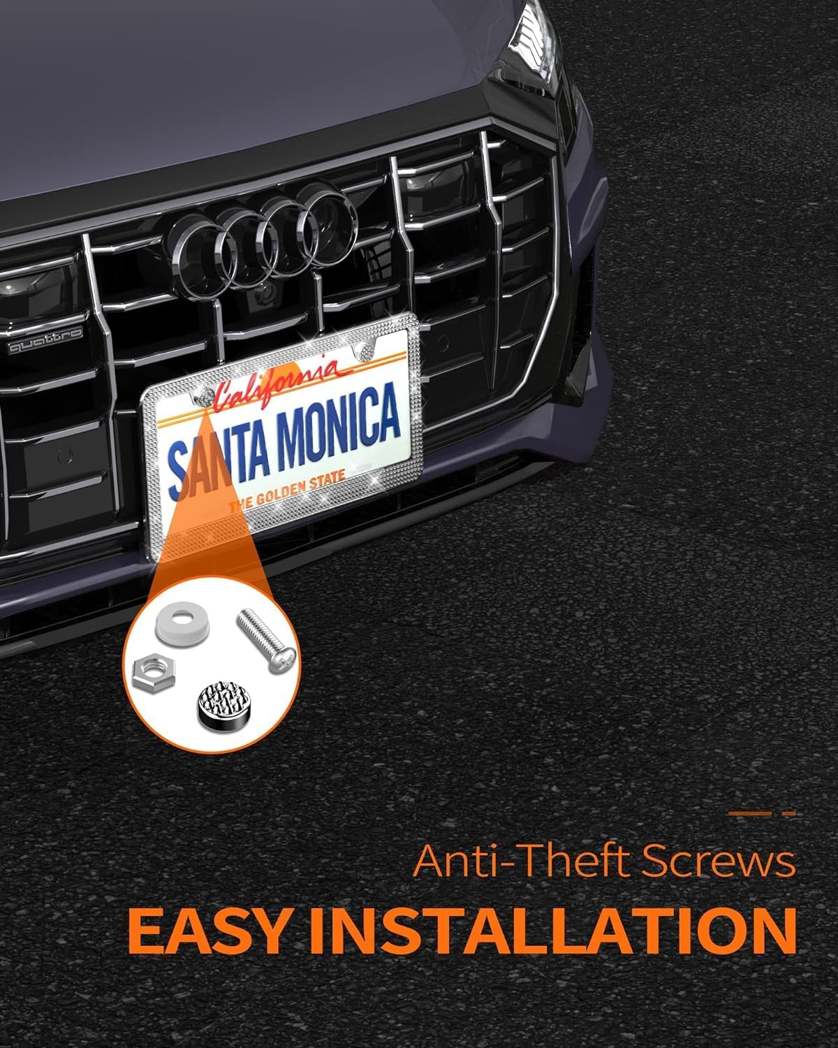 HOTOR License Plate Frame - Lastingly Bling and Sparkly License Plate Frame for Women, Stainless Steel & Obstruction-Free Frame with Multifaceted Rhinestones,White, 1 Pack - Image 4