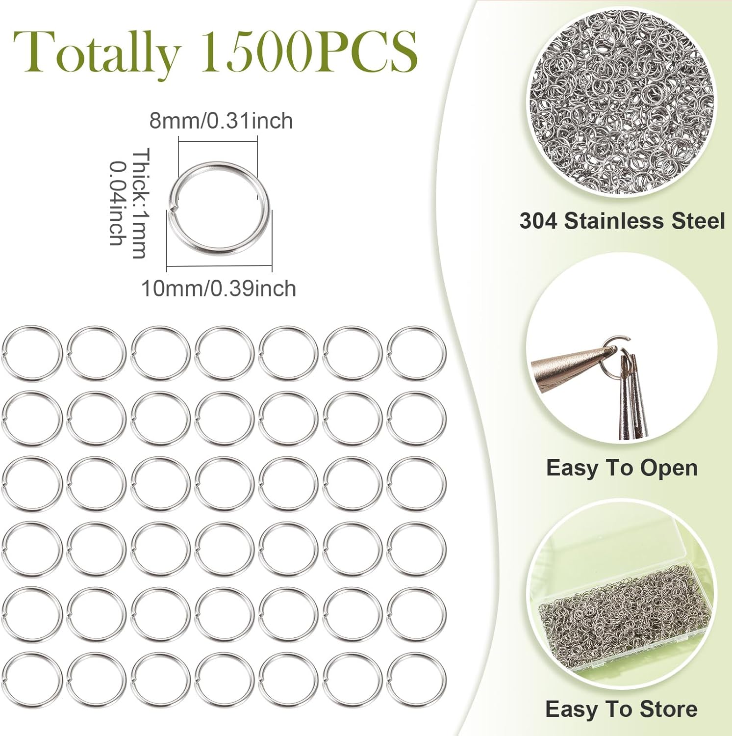 1500 Pcs Stainless Steel Jump Rings 10 mm for Jewelry Making Open Jump Rings for Necklaces Repair DIY Crafts Chainmail Chains Layer Bracelet Earrings Making - Image 2