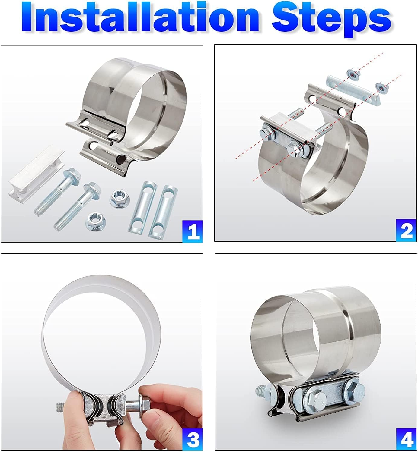 ELSHINE 1.5'' Lap Joint Exhaust Band Clamp, Heavy-duty Exhaust Clamps for Mufflers and Pipes, Stainless Steel Seal Clamp Sleeve for Exhaust Repair, 2PCS - Image 4