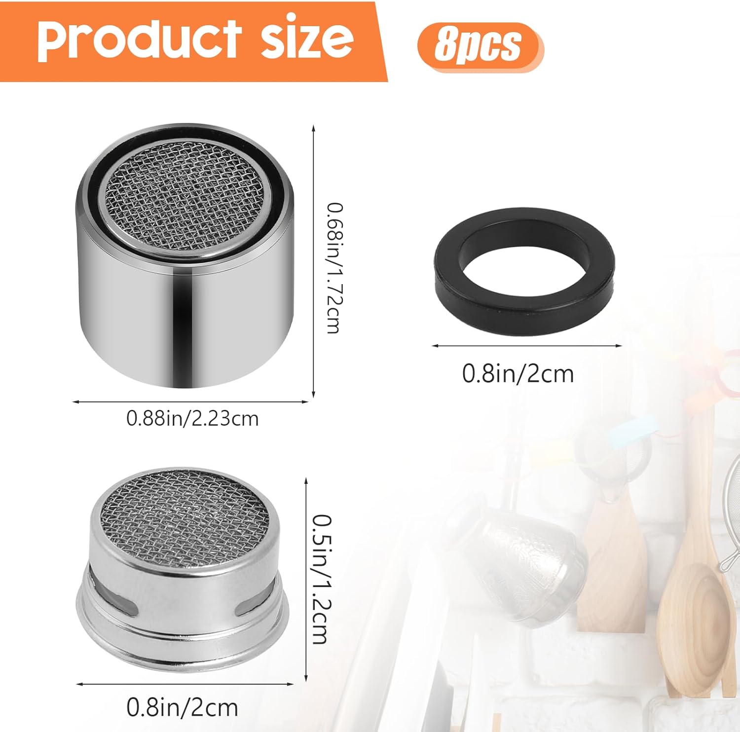 Faucet Aerator for Kitchen and Bathroom Sink, 8 Pcs Female Thread Chrome Brass 55/64 Inch 22mm Filter With Gasket - Image 2