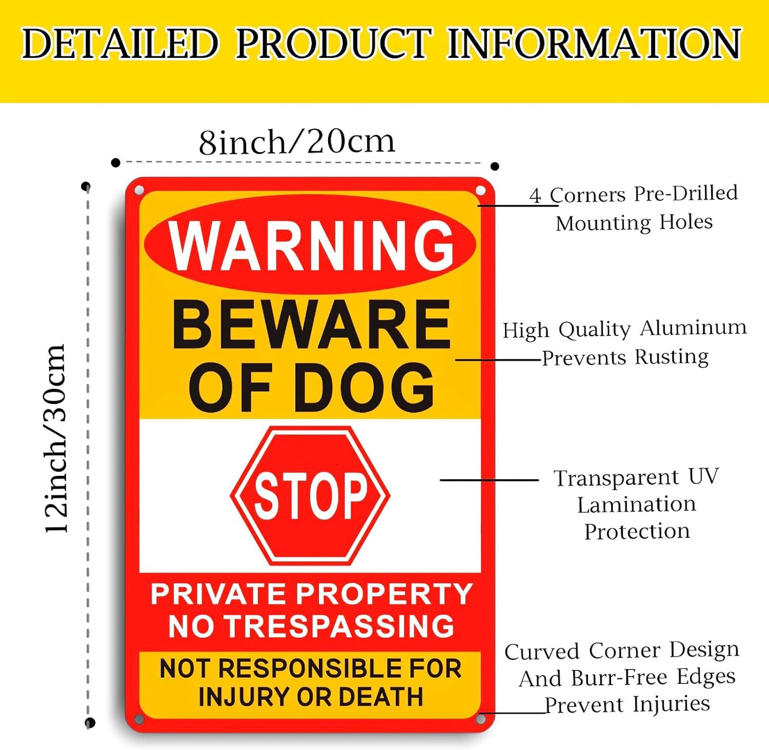 3 Pack Beware Of Dog Sign,8x12 Inches, Reflective Film, Anti-Rust Aluminum Metal Logo, Private Property No Trespassing Sign, Suitable For Home Garden Garage Farm - Image 2