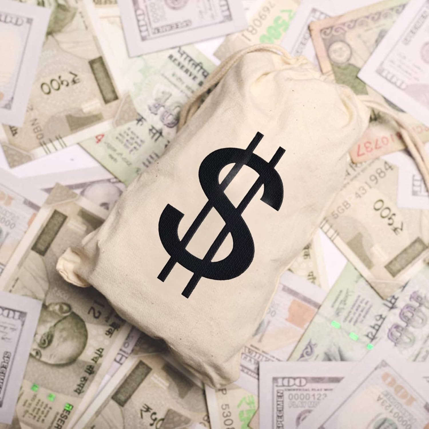 4pcs 7x13.8 Inches Canvas Money Bags - Costume Money Bag Prop with Dollar Sign, Money Sacks for Halloween Bank Robber Pirate Cowboy Cosplay Theme Party - Image 2