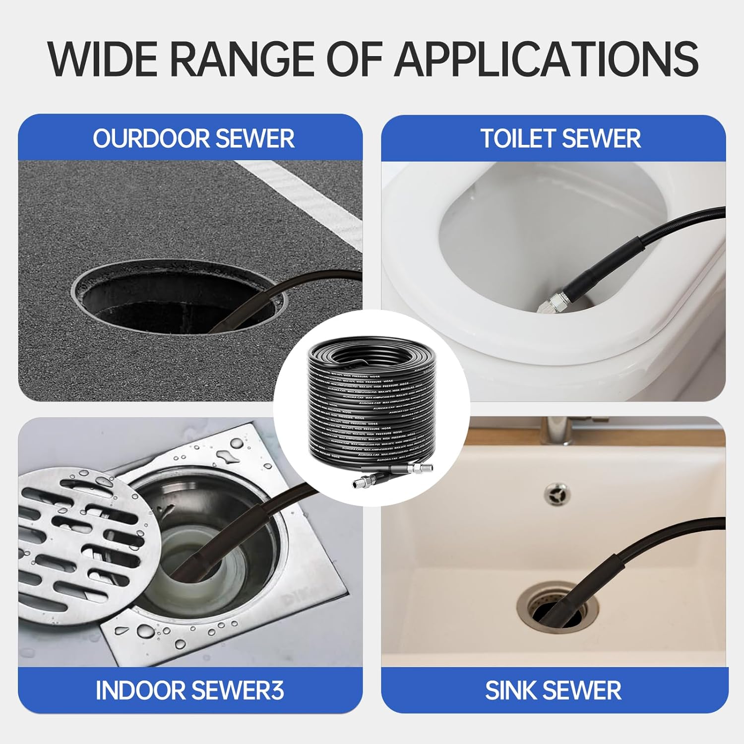 Sewer Jetter Kit for Pressure Washer 100FT,Drain Cleaner Hose 1/4 Inch NPT Corner, Rotating and Button Nose Sewer Jetting Nozzle Kit Waterproof Tape Pearl Corsage Pin and Spanners,5800PSI - Image 6