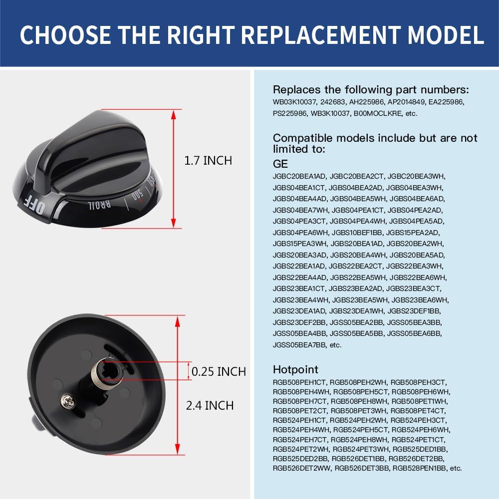 Upgraded WB03K10037 Thermostat Stove Knob Black, Replacement Part for GE & Hotpoint Range Oven, Replaces AP2014849, 242683, AH225986, EA225986 - Image 4