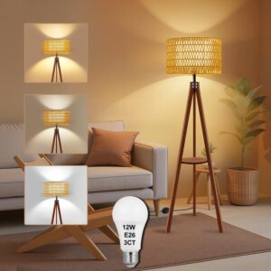 Sinvic Rattan Wood Floor Lamp Tripo...