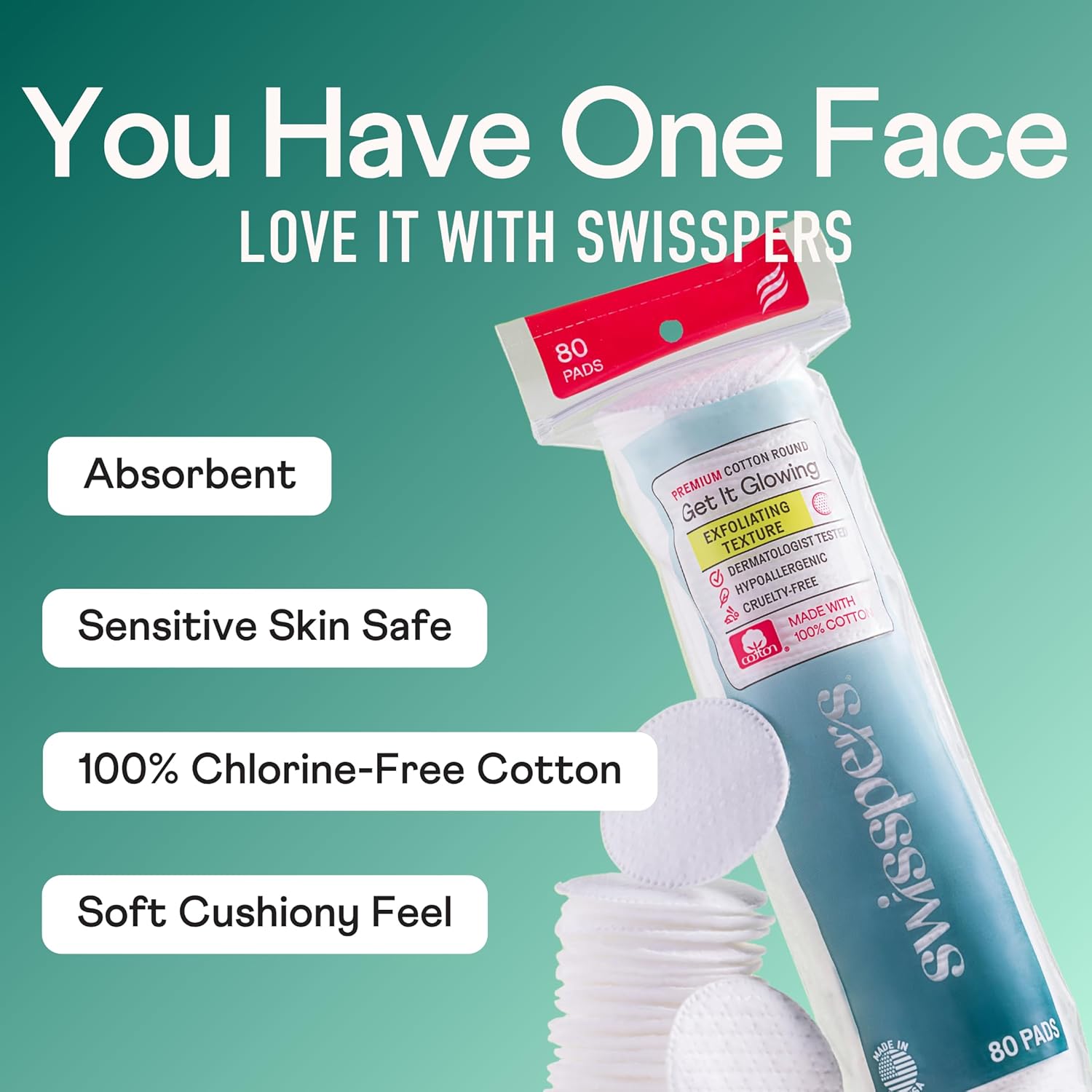Swisspers Premium Exfoliating Rounds, 2 Distinct Raised Textured Surface, Cotton Facial Pads, 80 Count Re-closable Bag - Image 4