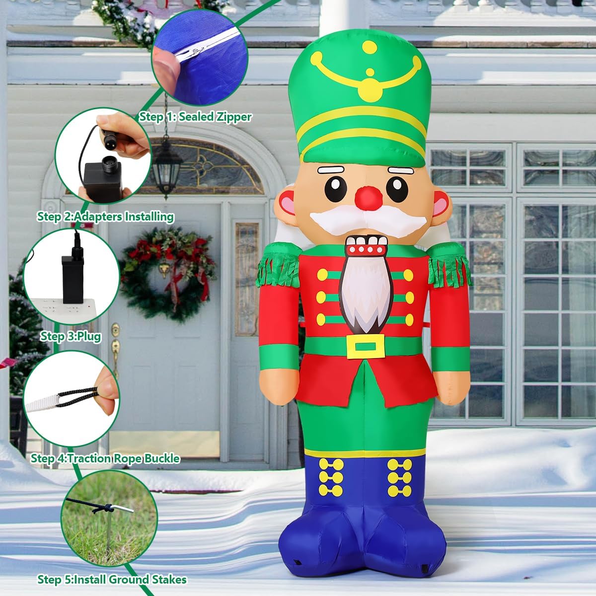 COMIN 6.5FT Christmas Inflatable Nutcracker Soldier Blow-Up Yard Decoration with LED Lights Xmas Holiday Décor for Outdoor Lawn Garden - Image 3