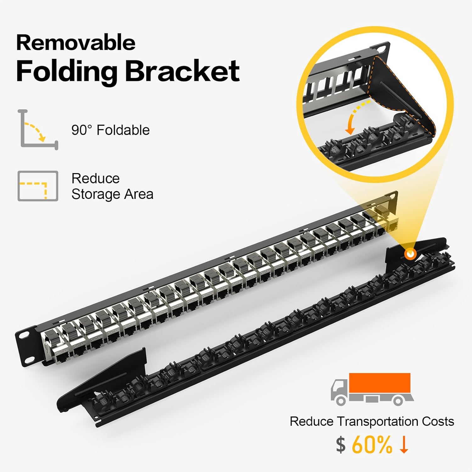 PBAEGAV Patch Panel 24 Port with 24 Pcs Cat6A Keystone Jack STP 10G Support with Removable Back Bar 1U Network Patch Panel 19 Inch for Cat6,Cat5e,Cat5 (CAT6A, 1U24Port) - Image 2