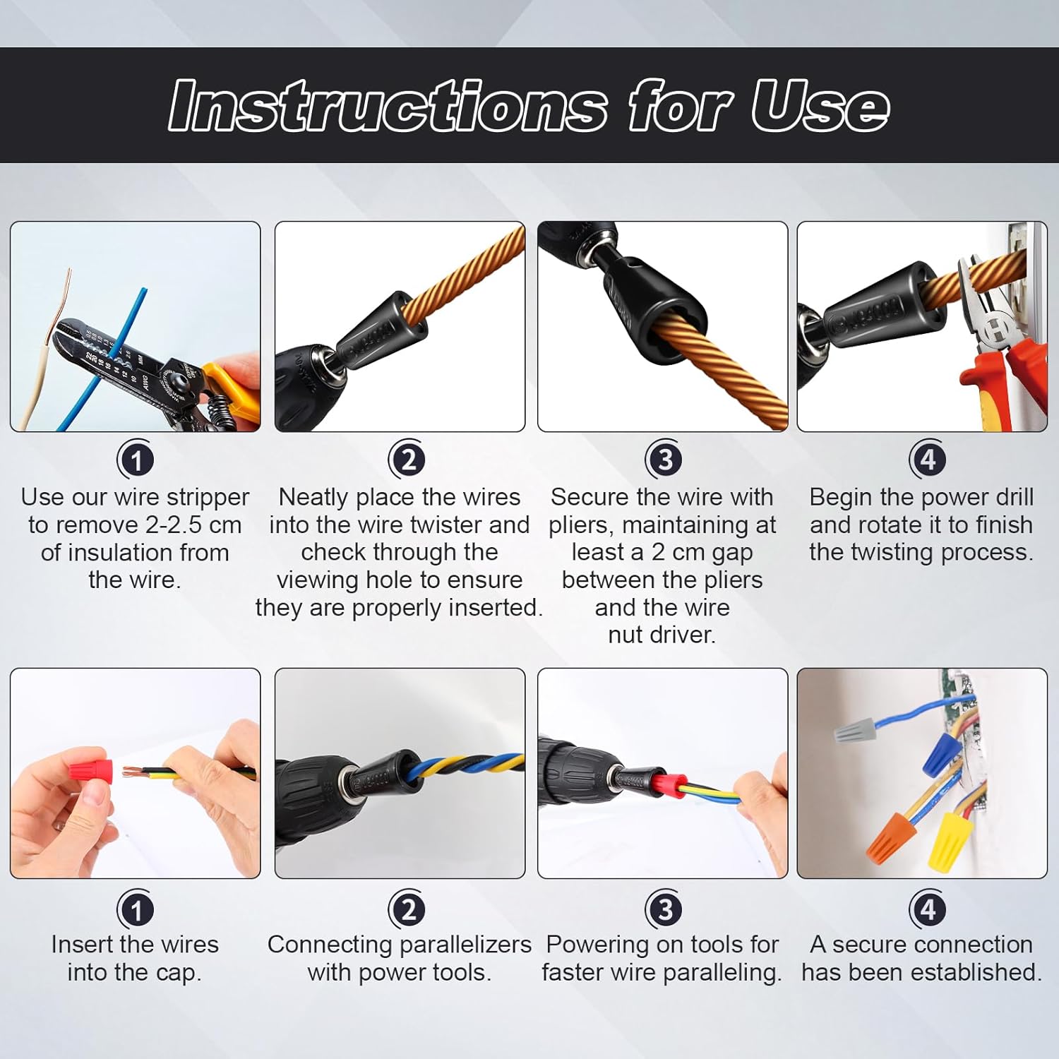 4 Pcs Multifunctional Wire Twister Tool for Drill, Lightweight Wire Nut Twister Compatible with 8 to 24 Awg and 2 to 7 Ways Effortlessly, Wire Nut Twister for Drill for Electrical Power Drill - Image 6