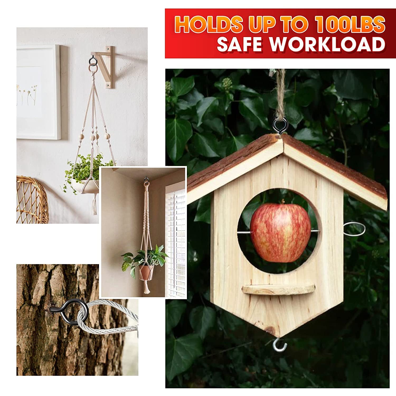 PAMAZY 12Pcs Black Screw Eyes, 2.56 Inch Heavy Duty Eye Hooks for Wood Securing Cables Wire, Hammock Stand, Indoor & Outdoor Use - Image 5