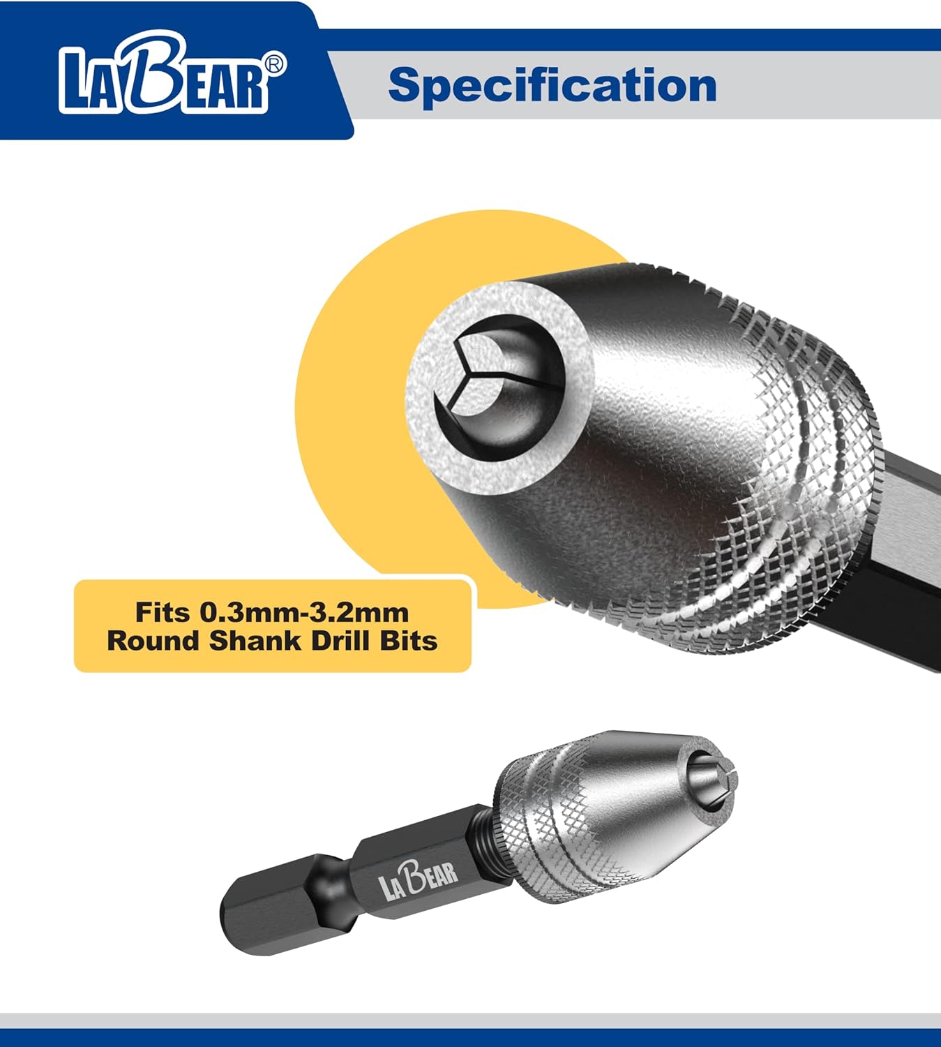 LABEAR - Drill Chuck Keyless Mini Adapter ¼ Inch Hex Shank | 0.3-3.2mm Capacity for Micro Drill Bits For Cordless Screwdrivers, Drills, and Power DIY Tools - Image 4