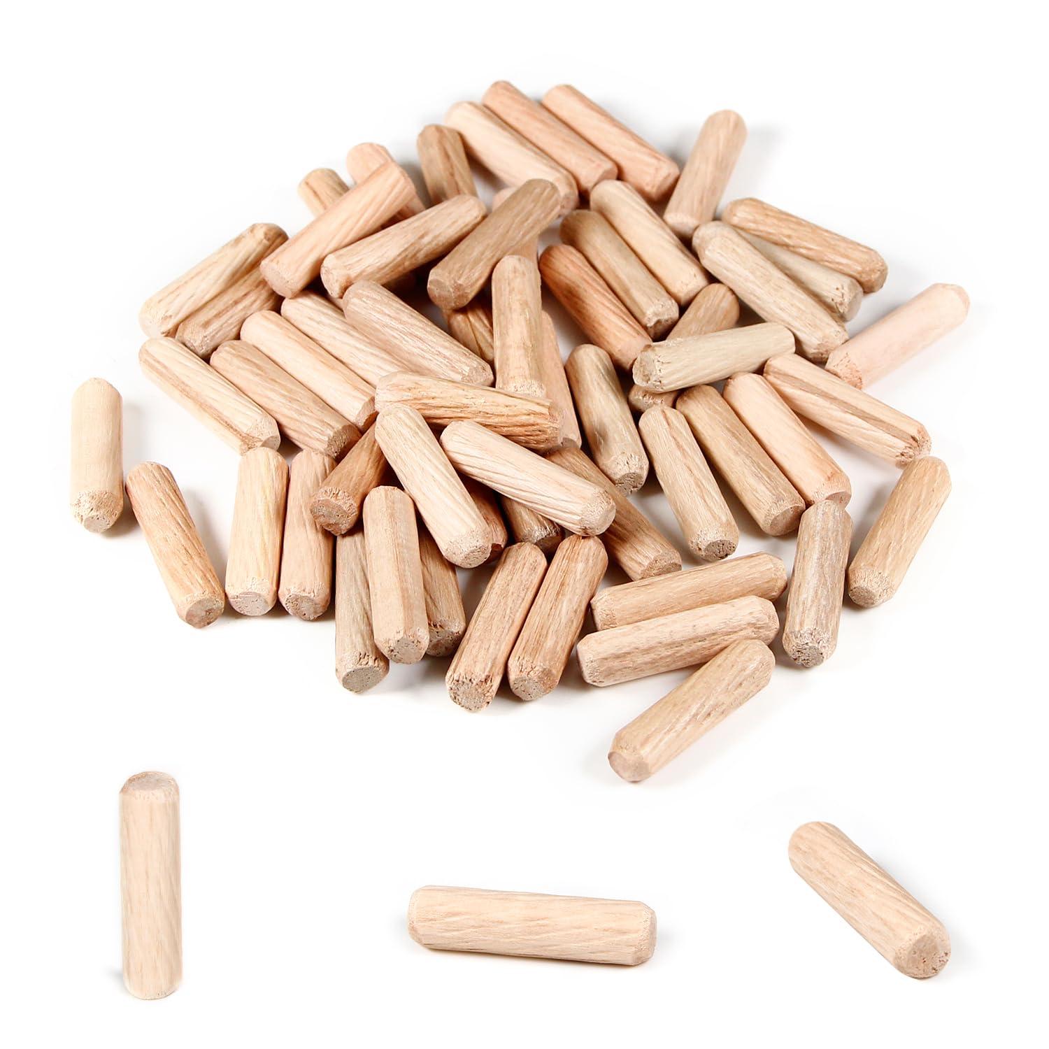 MroMax 50Pcs 8 x 30mm Wooden Dowel Pins, Approx 5/16" x 1-3/16" Wood Kiln Dried Fluted Beveled Hardwood Twill Dowel Pin for Furniture DIY Projects Shelves (Twill Grooved, Metric)