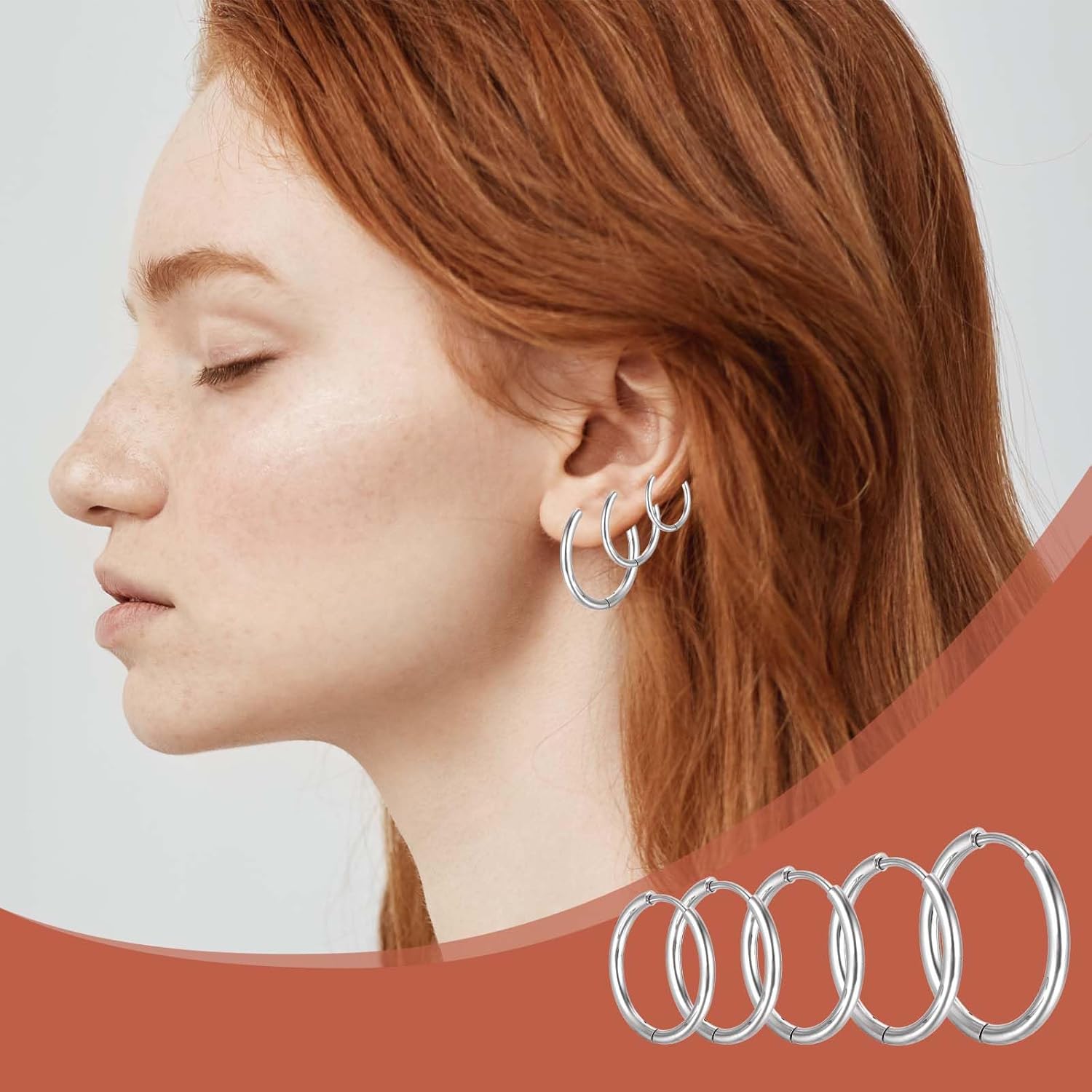 Mabor 5 Pairs Stainless Steel Hoop Earrings for Women Men Silver Small Stainless Steel Huggie Hoop Earrings Piercings Cartilage 8mm,10mm, 12mm,14mm, 16mm - Image 5