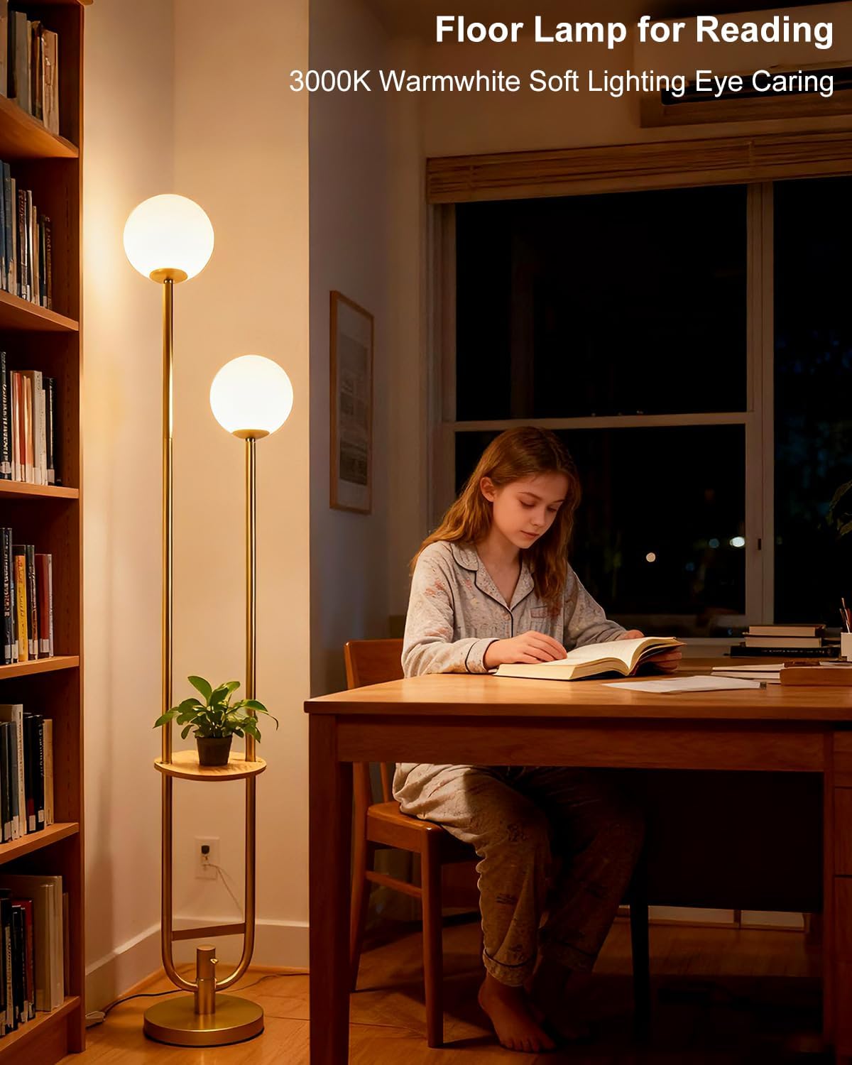 Lightdot 63IN Gold Floor Lamp with U Pole, 2 Globe Mid Century Standing Lamps with Warm White LED Bulbs, Unique Vintage Tall Floor Lamp for Living Room/Wedding/Party - Image 7