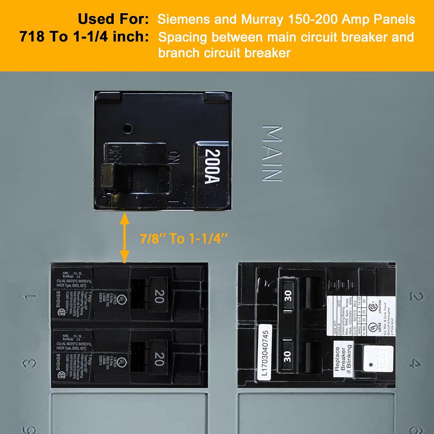 Generator Interlock Kit Compatible with Murray or Siemens 150 amp or 200 amp Panels,Professional and Interlock Kit,7/8-1 1/4" Spacing Between Main and Branch Breakers - Image 3