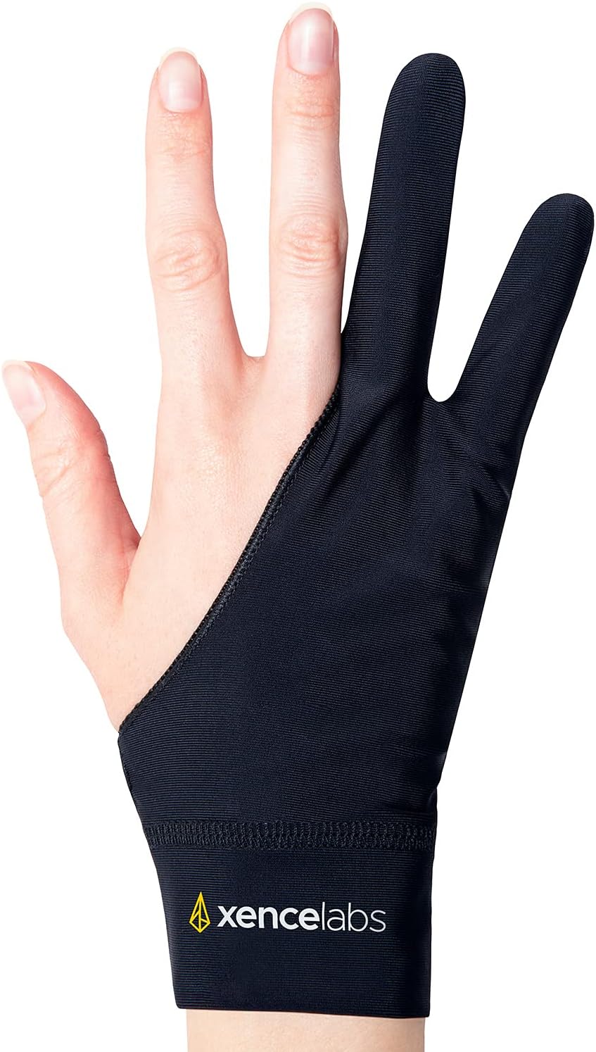 XENCELABS Drawing Glove, Breathable Artist Glove for Drawing Tablet, Two Fingers for Left Right Hand Black Size S - Image 2