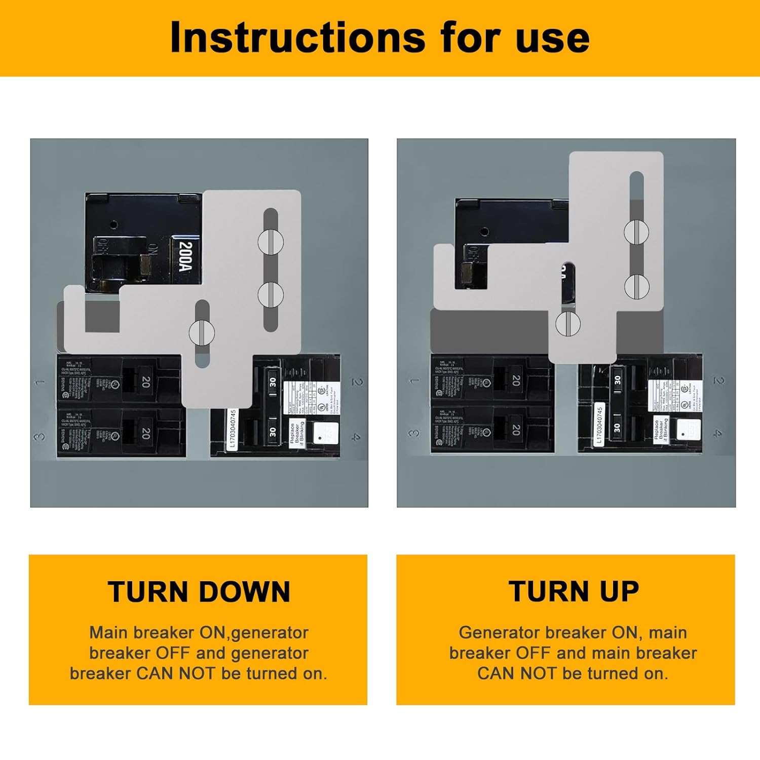 Generator Interlock Kit Compatible with Murray or Siemens 150 amp or 200 amp Panels,Professional and Interlock Kit,7/8-1 1/4" Spacing Between Main and Branch Breakers - Image 5