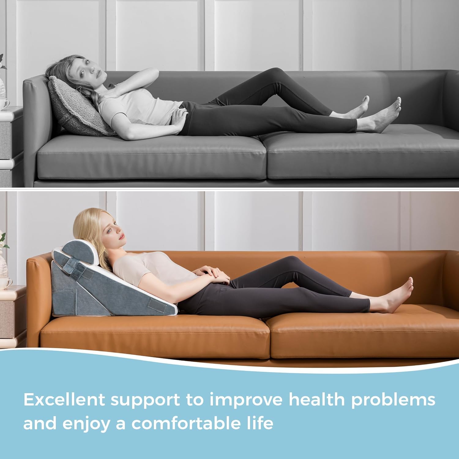 Ganondorf 3PCS Wedge Pillow Headboard Orthopedic Bed Wedge Pillows Set for Sleeping 9&12&22" Adjustable Premium Foam Elevated Triangle Body Pillow for Bed Sitting Up - Image 6