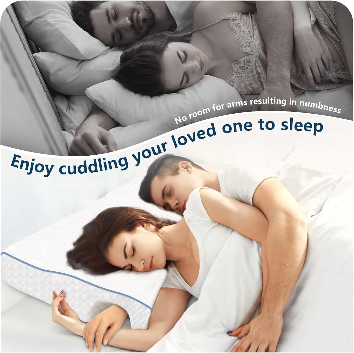 Arched Memory Cuddle Pillow for Couple, Ergonomic Anti Pressure Couples Pillow with Arm Hole - Great for Cuddling, Neck & Shoulder Pain (Right Arm) - Image 3