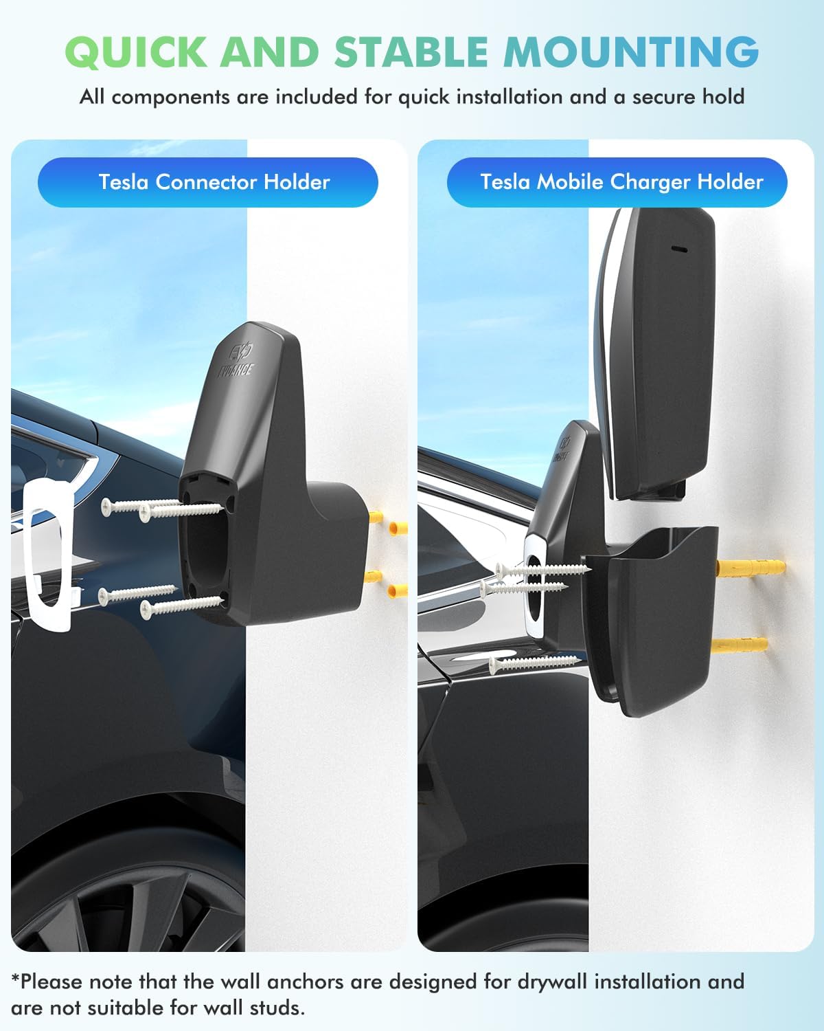 EVDANCE NACS Charger Cable Holder with Chassis Bracket- Fit for Tesla Model 3/Y/S/X Mobile Charger Wall Mount, NACS Charging Cable Organizer for Indoor/Outdoor Accessory Wall Connector - Image 6