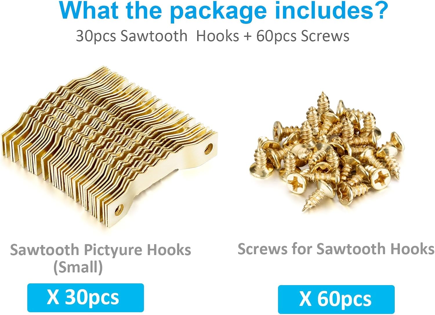 YHYZ Sawtooth Picture Hangers Bulk (Small ), 30pcs Gold Sawtooth Hangers / Hooks with 60pcs Screws, for Picture Frame Painting Photos Artwork Clock Home Decoration (30 Sets, Small) - Image 4