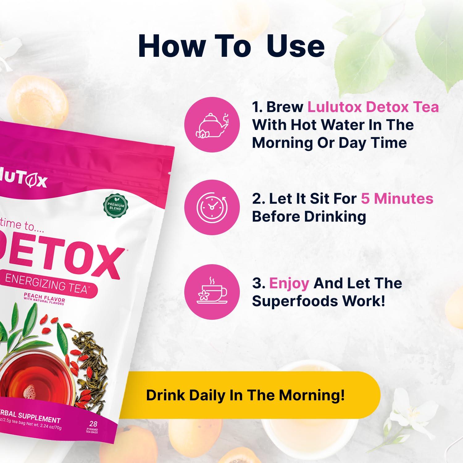 LULUTOX Detox Tea - Slimming Tea with Dandelion and Ginseng to Support Goals for Detox Cleanse, Flat Belly, Bloating, Healthy Weight and Digestive Health - Women & Men - Peach Flavor (28 Servings) - Image 6