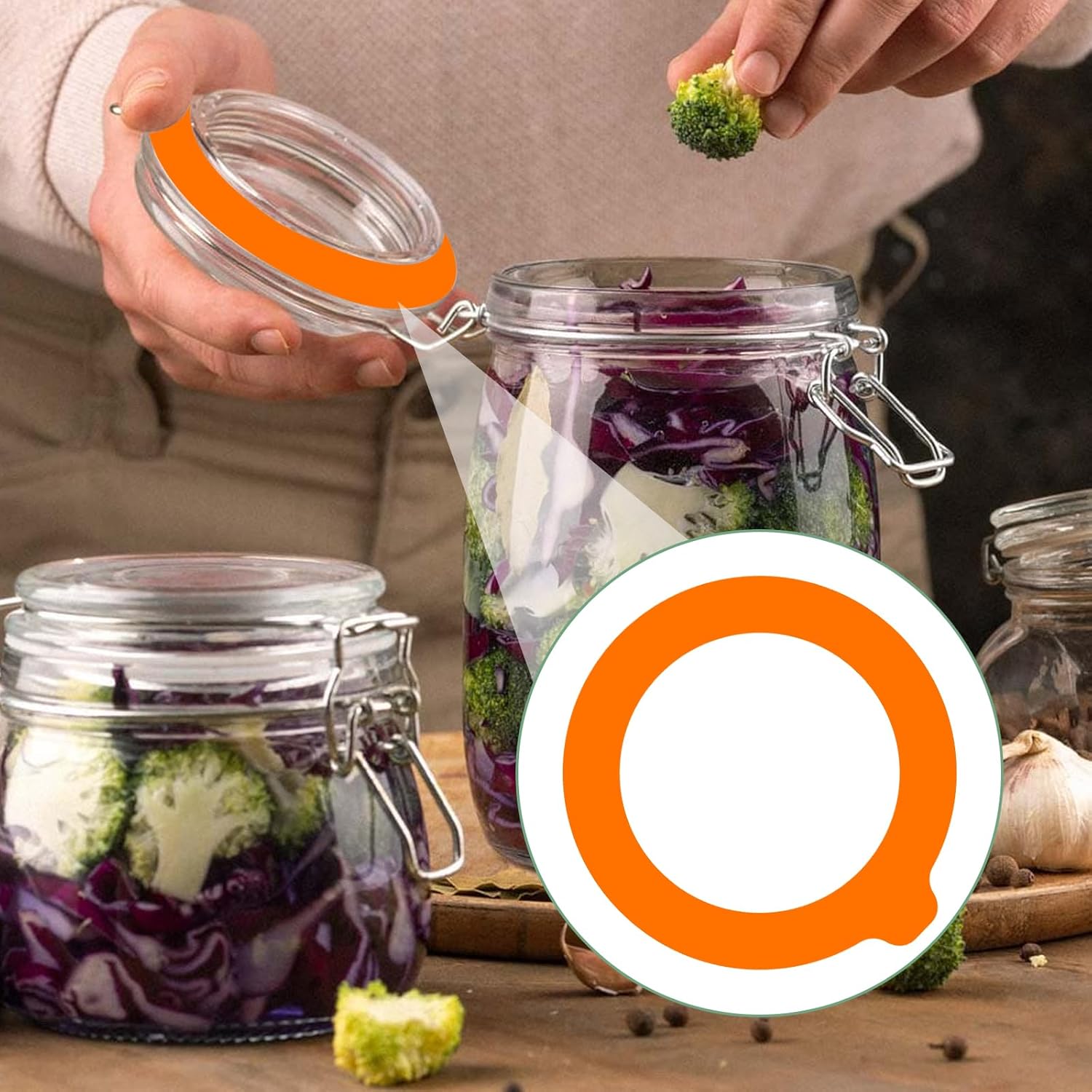 3.75" Silicone Jar Gaskets Rubber Seals Rings - 6 PCS White & Orange Silicone Gasket for Glass Jars, Airtight Rubber Leakproof Gasket Sealing Rings Replacement for Mason Jars Jar Lids - Image 5