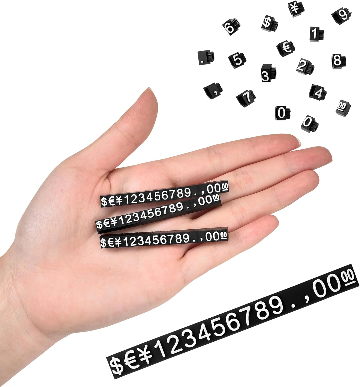 SUQ I OME 50 Sets Price Display Cube Number Letter Price Tag Cube Blocks Adjustable Dollar Display Stand Small Counter Kit for Jewelry Retail Vending Machine Shop Signs(White Number,Black) - Image 3