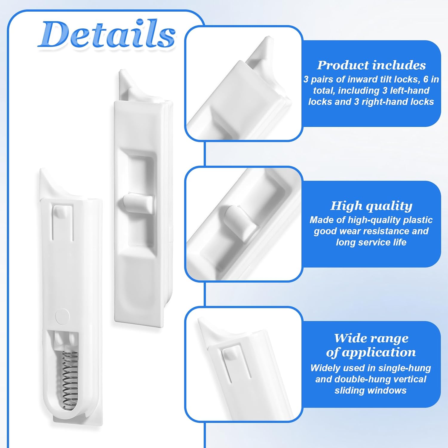 6 Pcs Window Tilt Latch Pairs, White Spring Loaded Latch Replacement Sliding Locks Plastic Construction Snap-in Latches Pairs Window Parts and Hardware for Home Windows Accessories - Image 4
