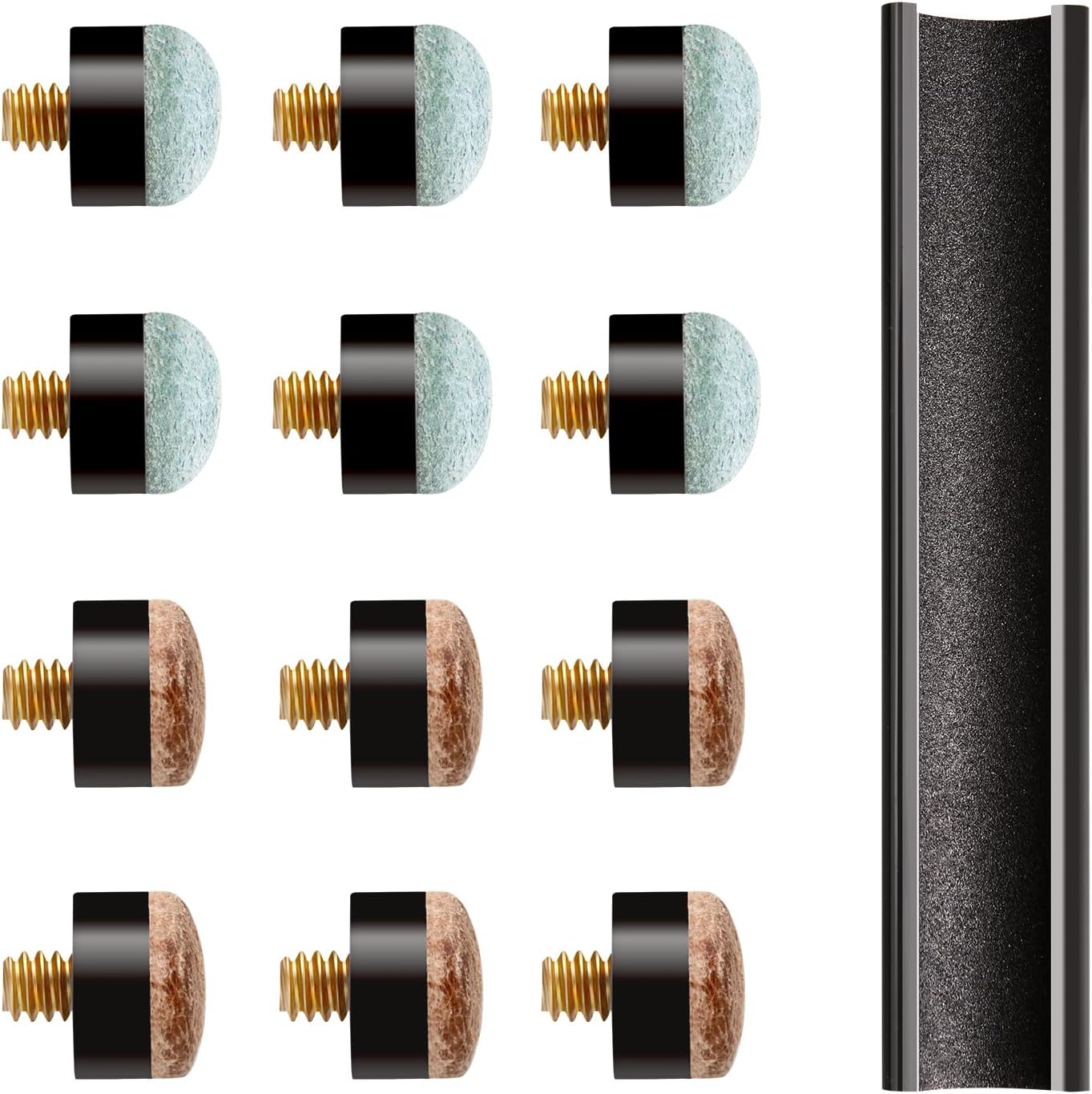 Sinsilvie 12 PCS Pool Stick Tips Replacement Kit,10mm/12mm/13mm,Hard&Soft Screw on Pool Cue Stick Tips,Pool Cue Tips with Shaper