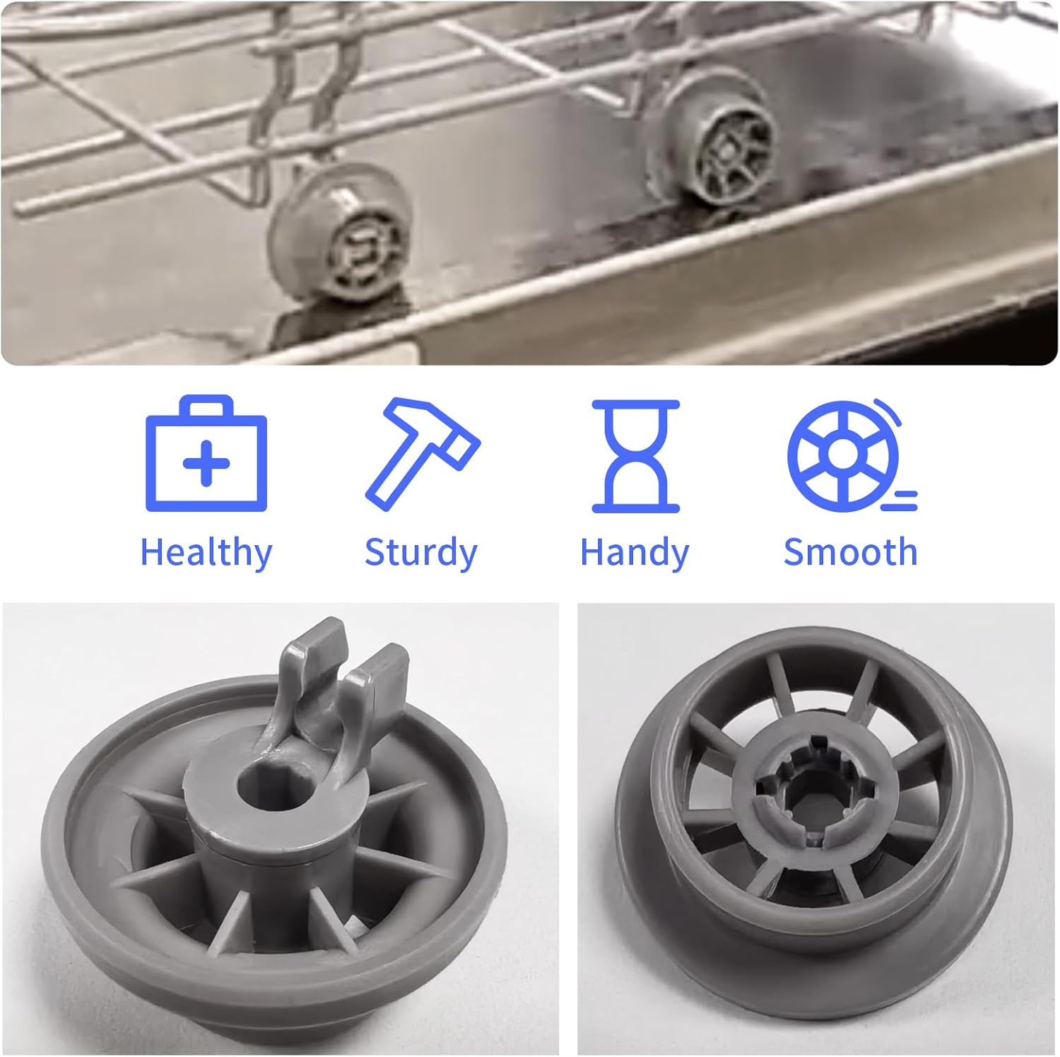 8 Packs 165314 Dishwasher Wheels Lower Rack Exact Fit for Bosch & Kenmore Dishwashers Replaces 420198 423232 AP2802428 PS8697067 - Image 4
