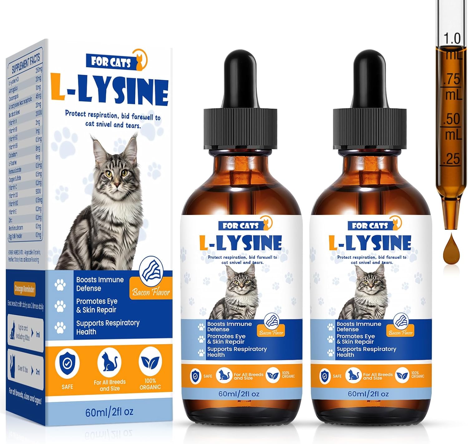 Premium Cat L-Lysine Liquid Drops for Immune Support and Respiratory Health Helps with Sneezing Eye Discharge and Stress Relief with Essential Vitamins and Taurine for Kittens and Adult Cats