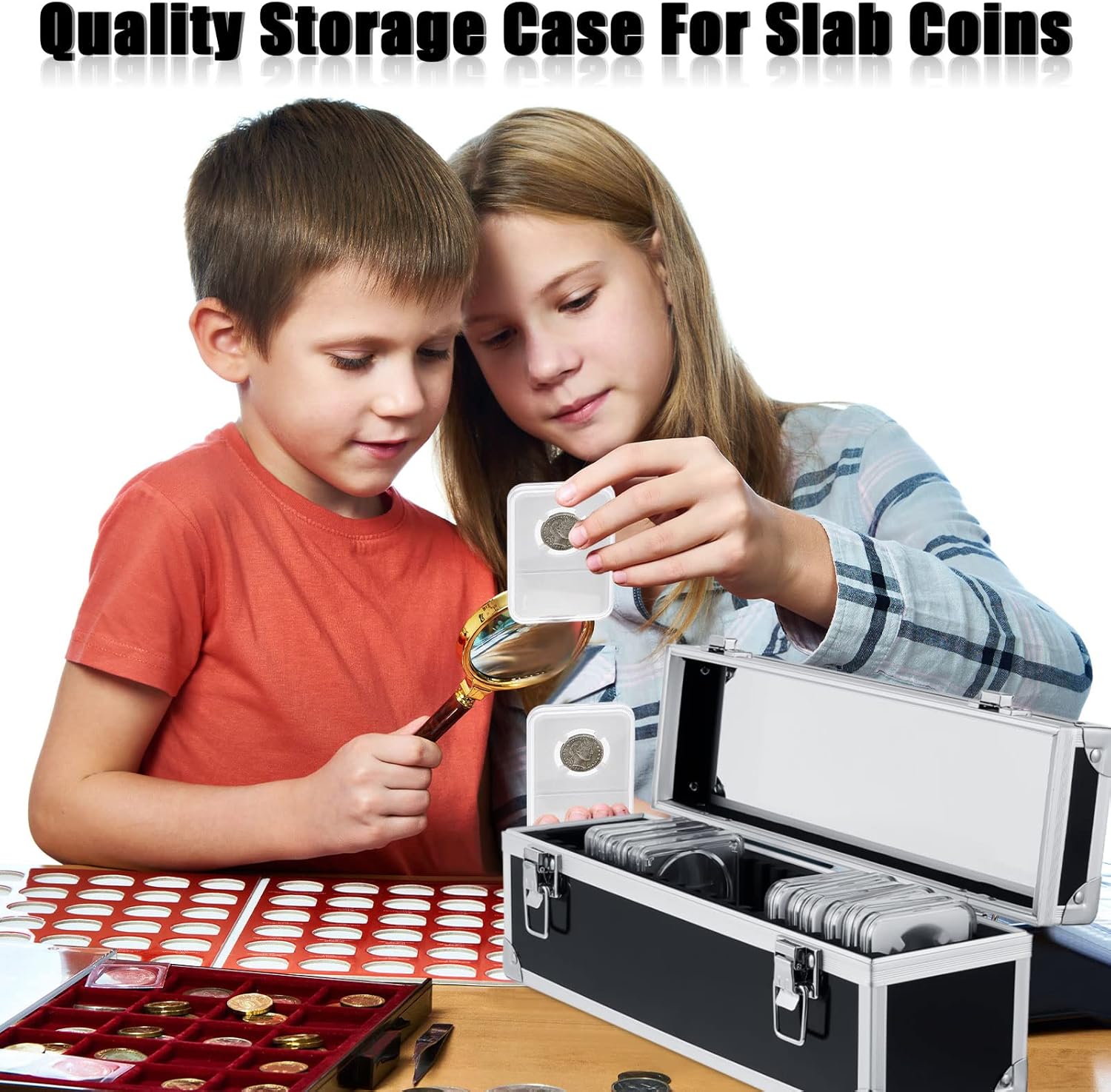 Funrous 100/50/20 Slabs Aluminum Coin Storage Box Case for Slab Holders Storage Collection Supplies Coin SlabStorage Box for Collectors(20 Coins,Black) - Image 5