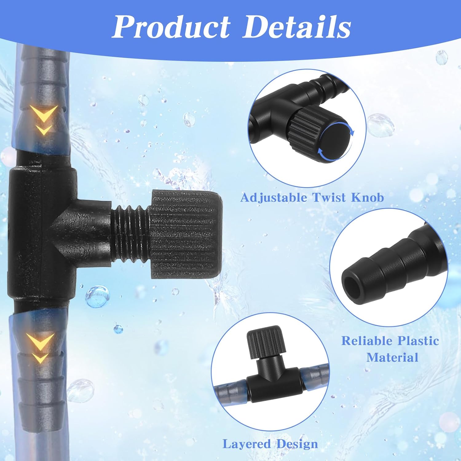 HJZHII 10 Pcs Aquarium Air Control Valves for 3/16" (4mm) ID Airline Tubing, Adjustable T Shaped Hose Connectors Black Single Way Plastic Air Flow Regulator Airpump Accessories for Fish Tanks - Image 3