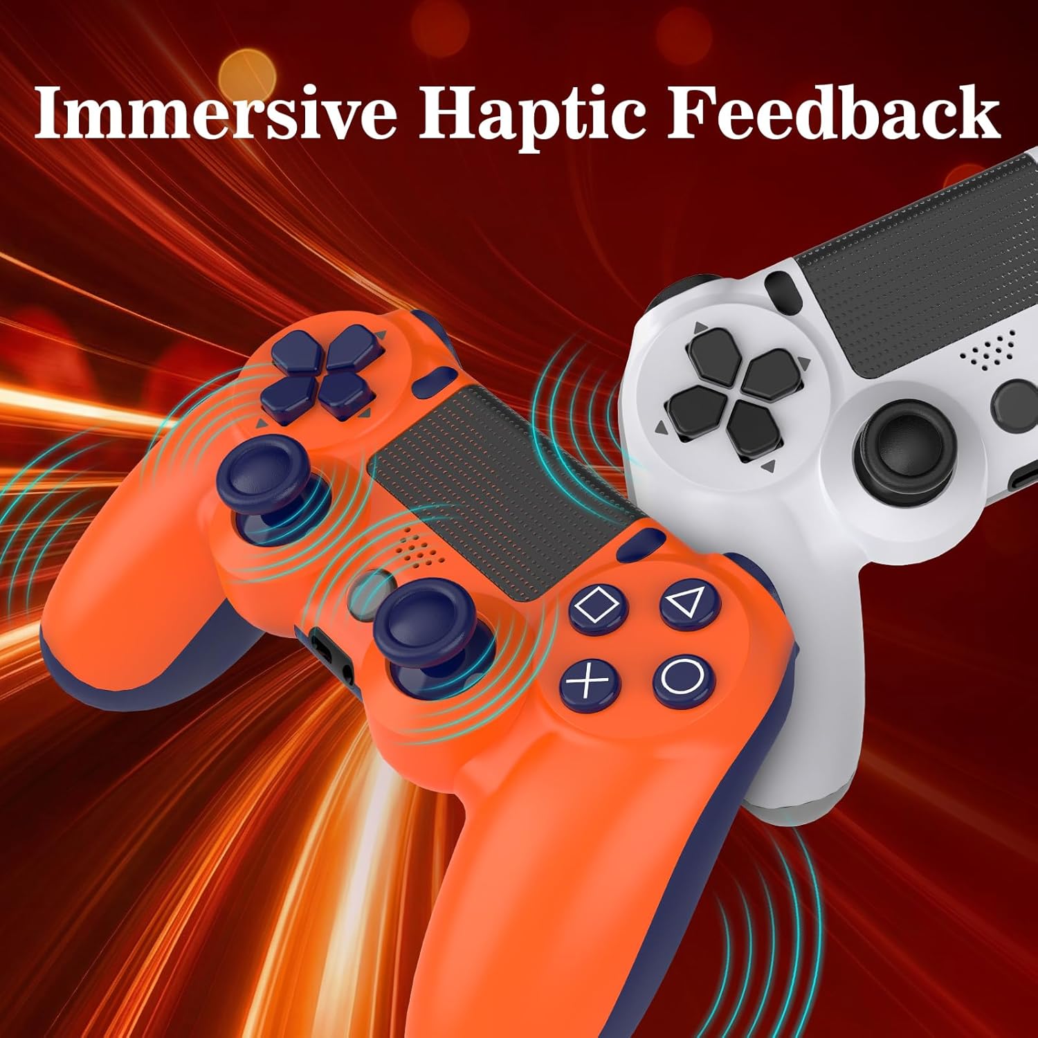 Dwifocor Control for PS4 Controller 2 Pack Wireless Remote for PlayStation 4 Controllers,Dual Gamepad Shock with Vibration No-Drift Joysticks Compatible with PS4 Slim Pro White Orange,Best Gfit - Image 5