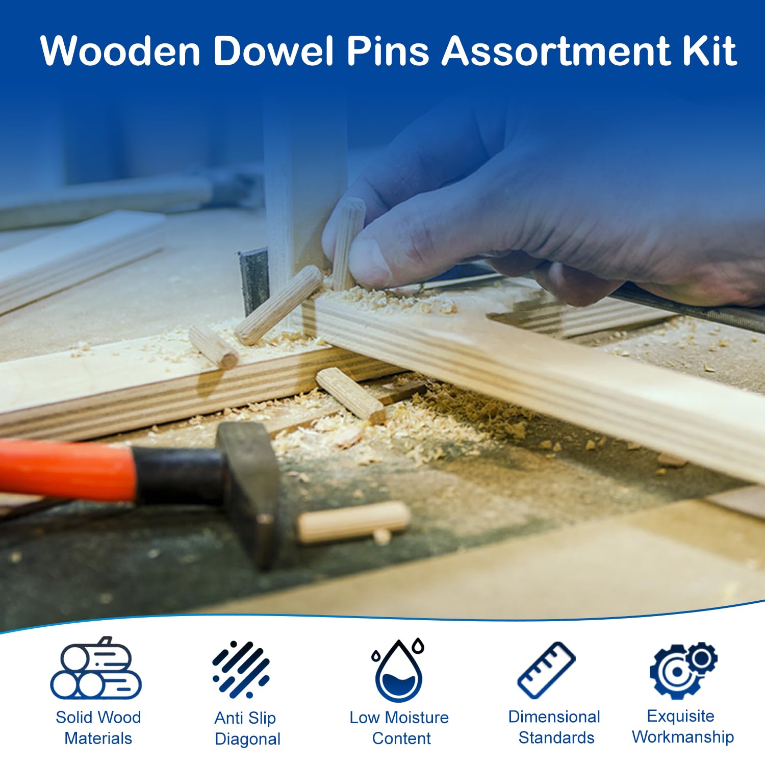 MroMax 50Pcs 8 x 30mm Wooden Dowel Pins, Approx 5/16" x 1-3/16" Wood Kiln Dried Fluted Beveled Hardwood Twill Dowel Pin for Furniture DIY Projects Shelves (Twill Grooved, Metric) - Image 2